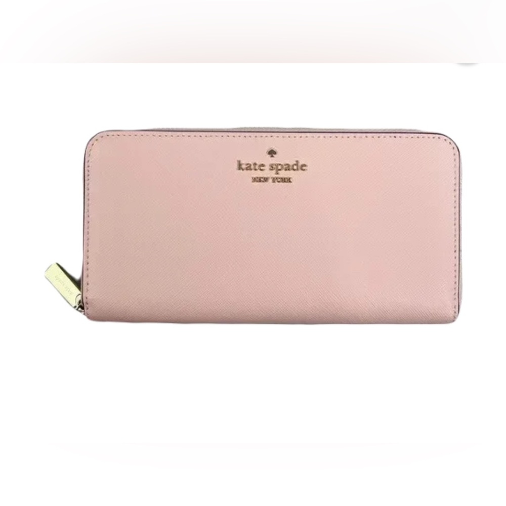 Kate Spade Madison Large Zip Around Continental Wallet White Conch Pink MSRP $79